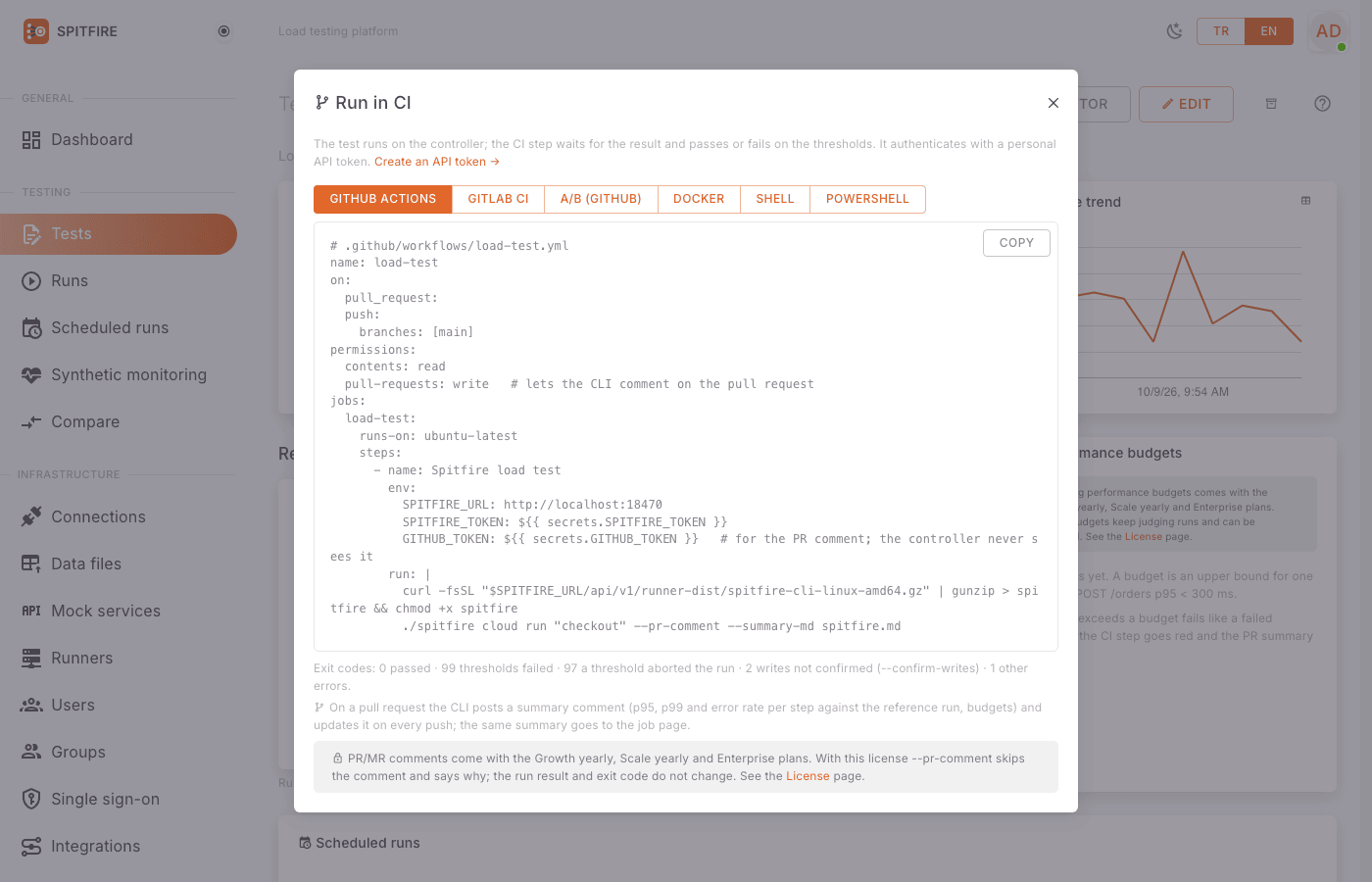 Run in CI dialog