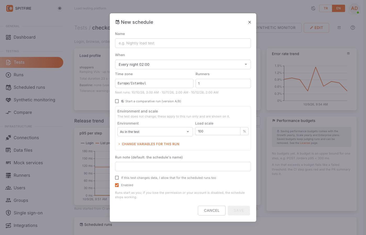 New schedule dialog