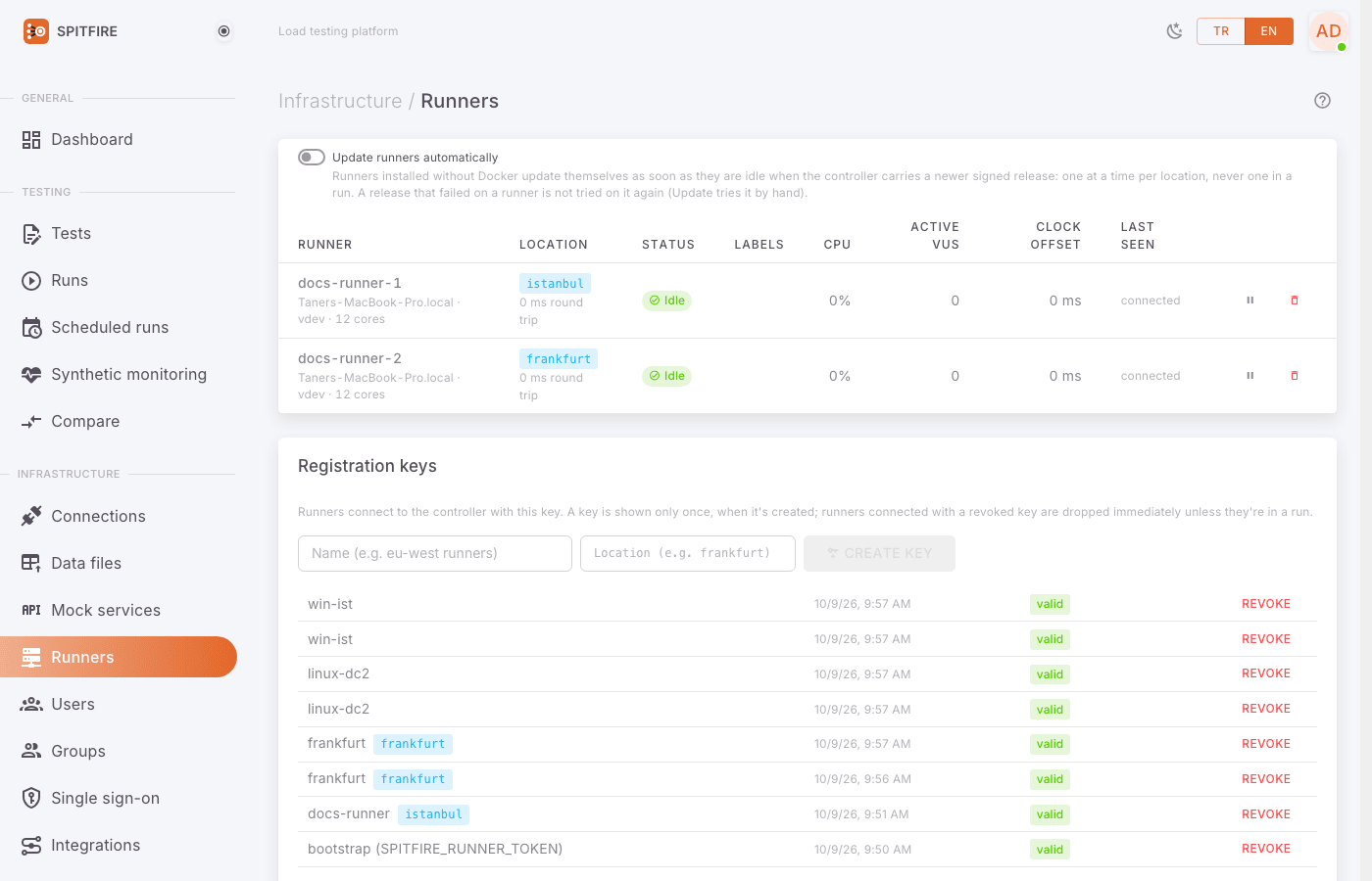 Runners page